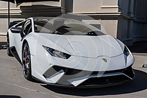 White Lamborghini car at Motorclassica